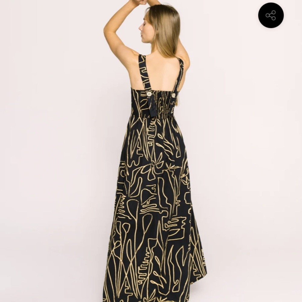 Black Bel Kazan Janie Dress with Gold Abstract Print - Picture 4 of 7